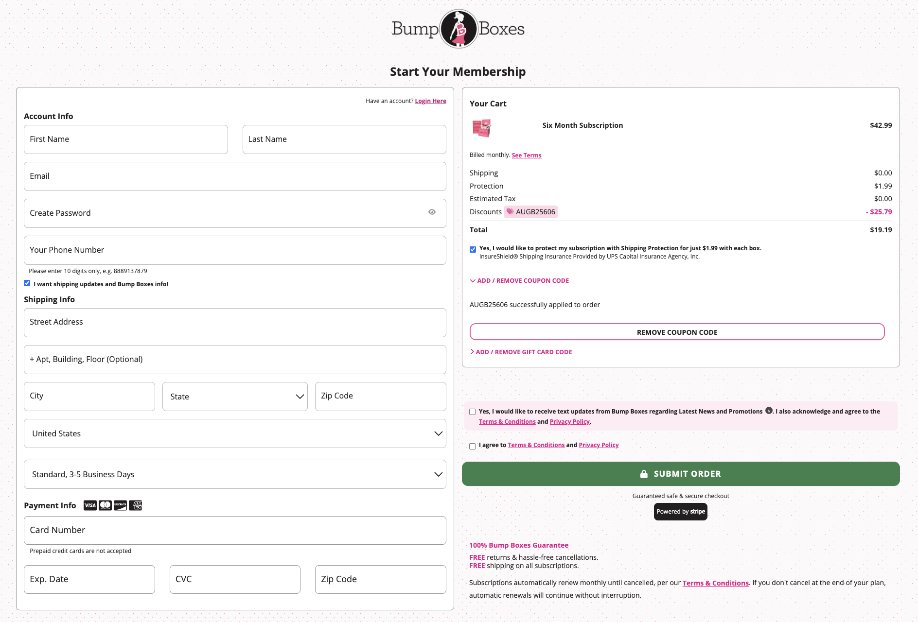 New single-page checkout interface with integrated payment